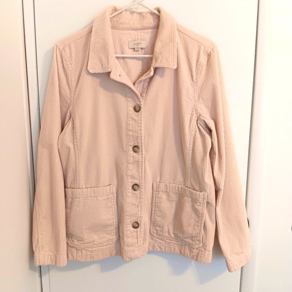 Cream Beige Corduroy, Barn Jacket Chore Coat Button Front 100% Cotton Women's M - Picture 3 of 10